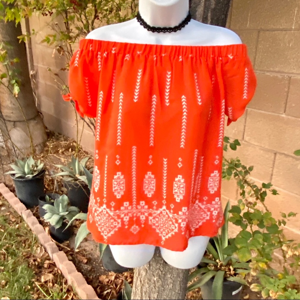 Society Girl Loose Orange Tie Off Shoulder Blouse